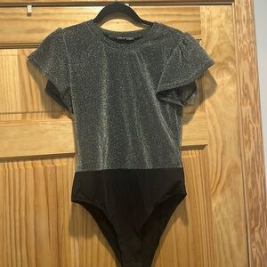 Large Black and silver sheer bodysuit